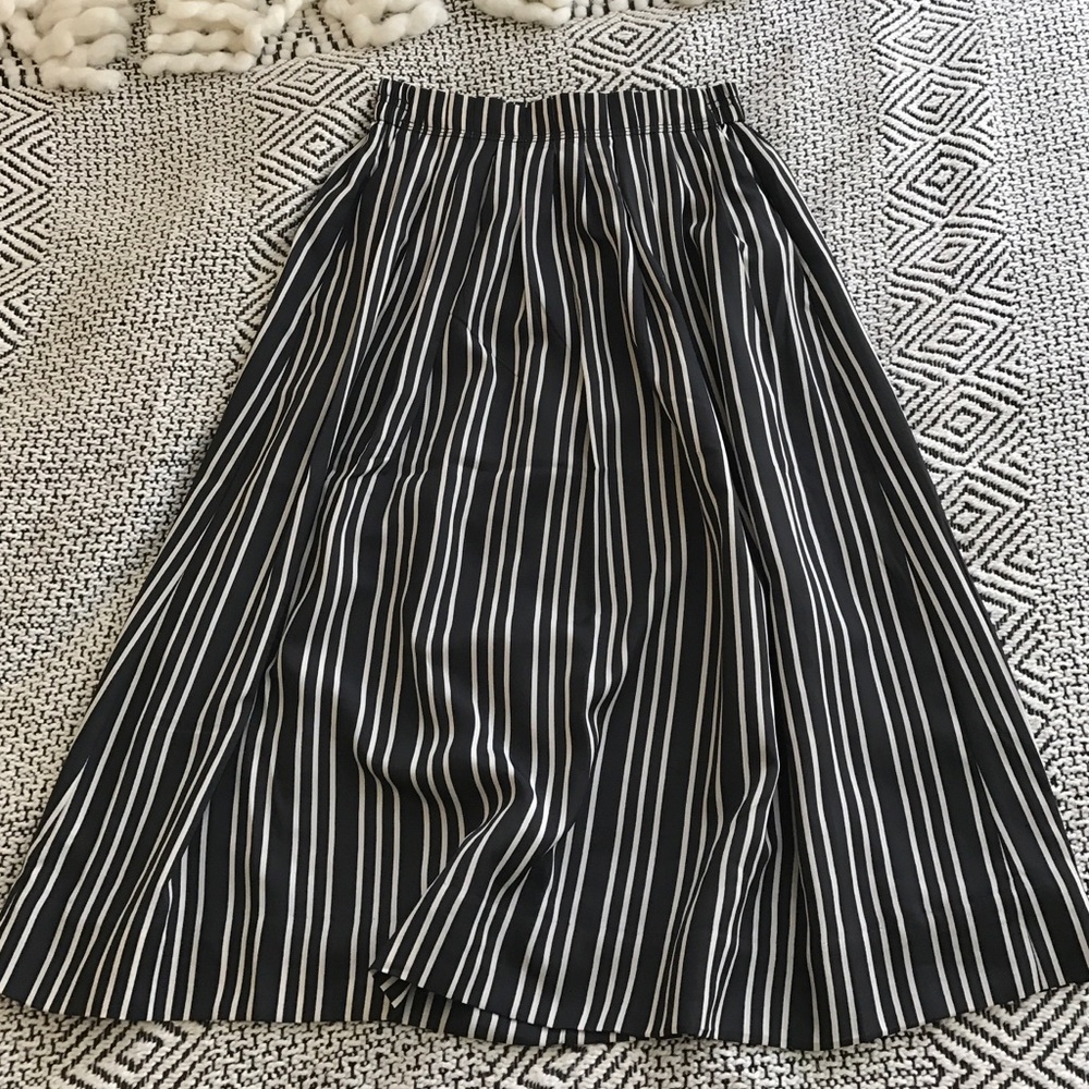 J. Crew Black and White Striped Midi Skirt